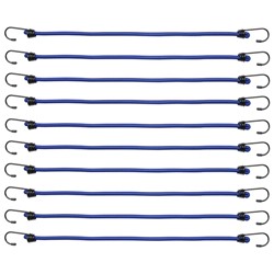 18" Bungee Cord with Steel Hooks, Blue, 10/Pack