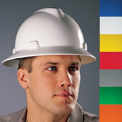 MSA Full Brim V-Guard Hard Hat with Ratchet Suspension White 