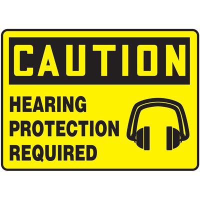 NSI Caution Hearing Protection Required with Graphic Safety Sign