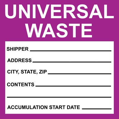 Pack of 25 Univseral Waste Label 6 x 6 