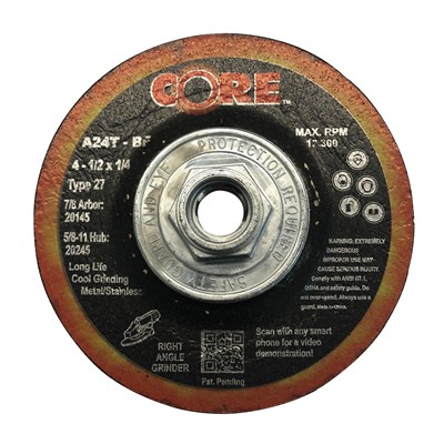 7/8 Arbor Pack of 5 CORE Abrasives 20175 Type 27 A24T Abrasive Edge Grinding Depressed Center Wheel Aluminum Oxide 7 Diameter x 1/4 Width Pack of 5 7 Diameter x 1/4 Width 7/8 Arbor CoreTemp Abrasives 8500 RPM