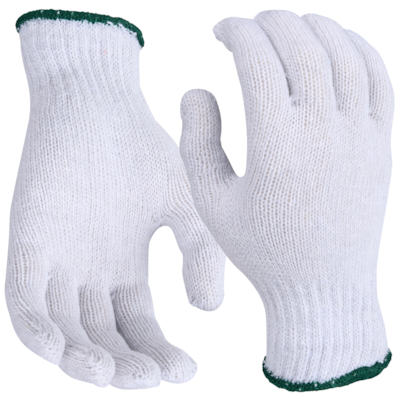 NSI Green Cuff Bleached Cotton Poly Blend Knit Gloves, 12 Pair