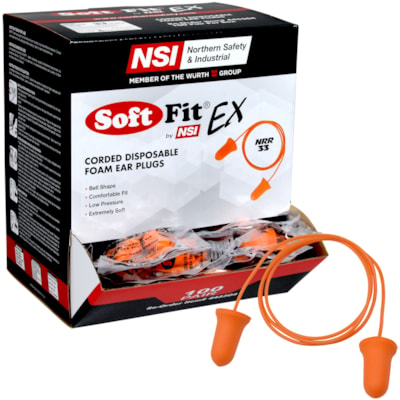 NSI Soft Fit® EX NRR 33 Corded Disposable Ear Plugs 100/Box