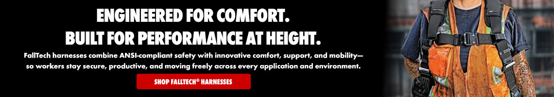 ENGINEERED FOR COMFORT. BUILT FOR PERFORMANCE AT HEIGHT. FallTech harnesses combine ANS-compliant safety with innovative comfort, support, and mobility-so workers stay secure, productive, and moving freely across every application and environment. Click here to SHOP FALLTECH® Harnesses
