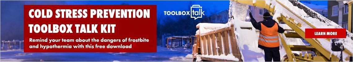 Cold Stress Prevention Toolbox Talk Kit. Remind your team about the dangers of frostbite and hypothermia with this free download. Click here to learn more!